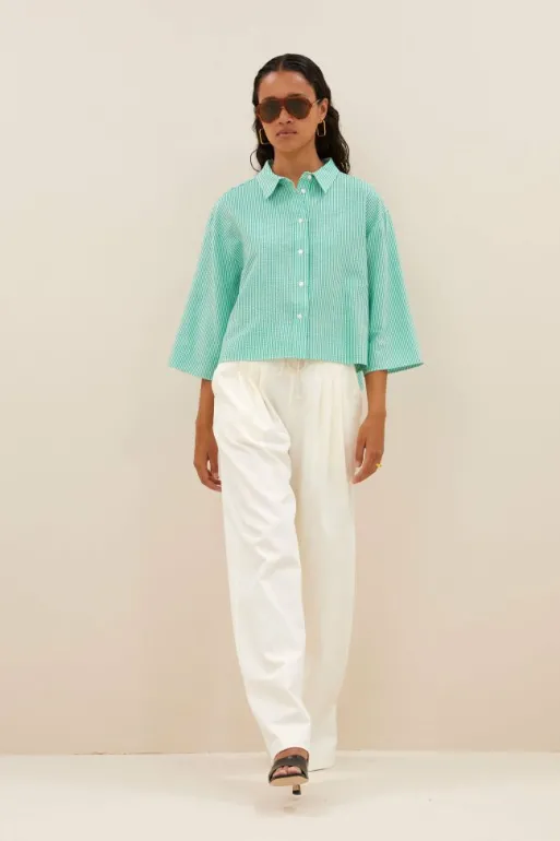 By bar Blouses*bernie blouse | green seer stripe