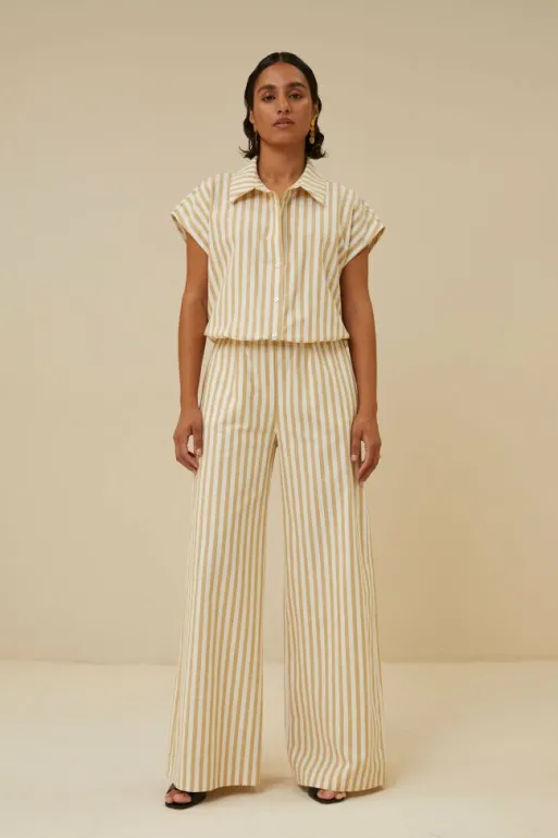 By bar Blouses*bieke linen stripe blouse | ochre