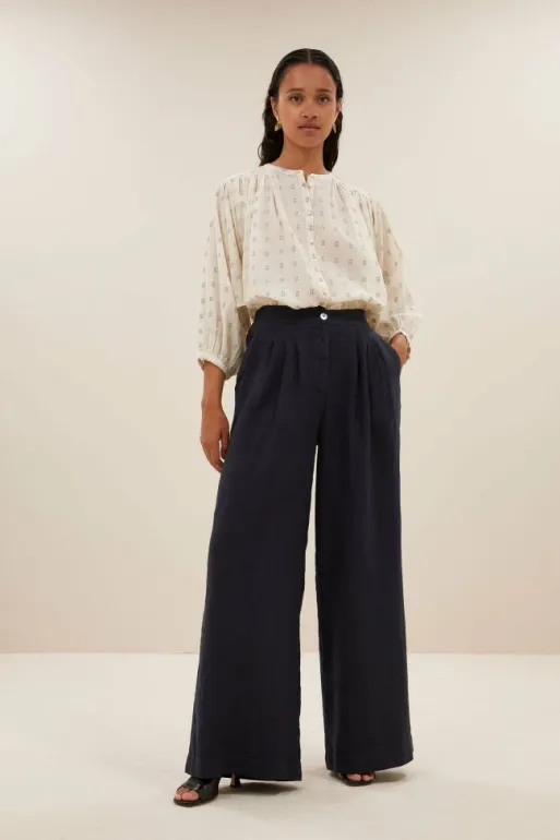 By bar Trousers*eli linen pants | midnight