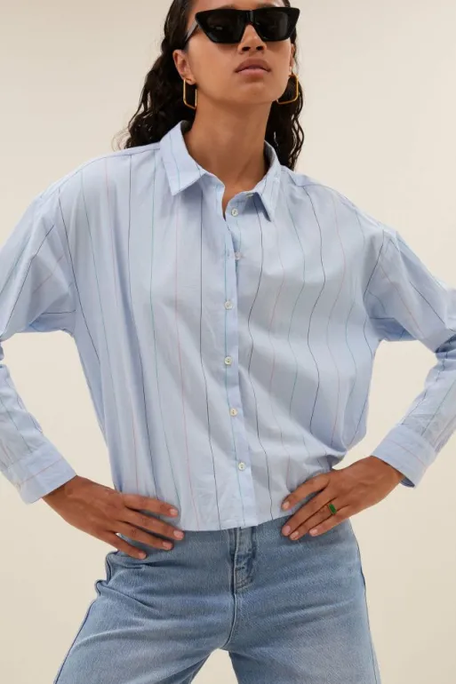 By bar Blouses*elvie stripe chambray blouse | light blue stripe