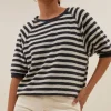 By bar Tops & Shirts*neva slub stripe top | jet black