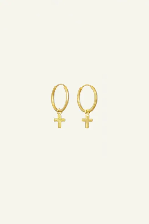 By bar Earrings*PD cross round earring | gold