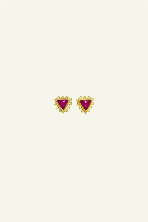 By bar Earrings*PD triangle stud earring | ruby