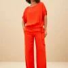 By bar Trousers*robyn satin stripe pant | bright poppy