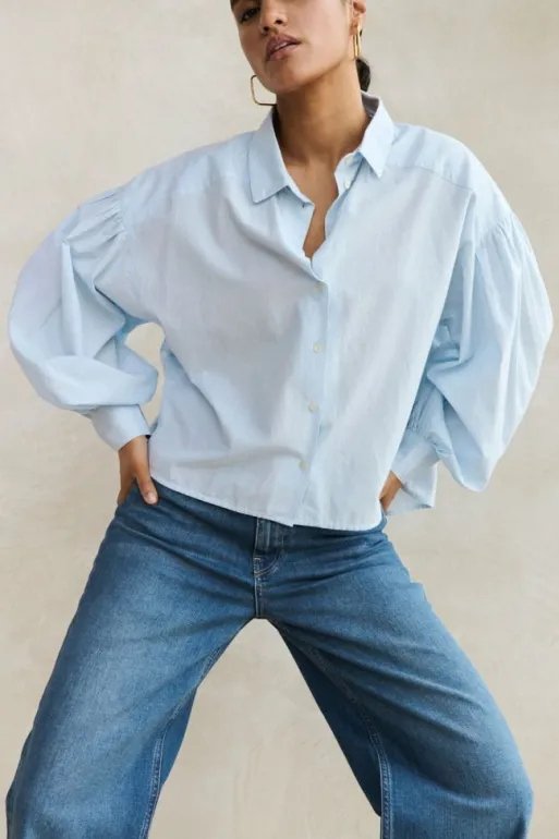 By bar Blouses*sarah short chambray blouse | light blue