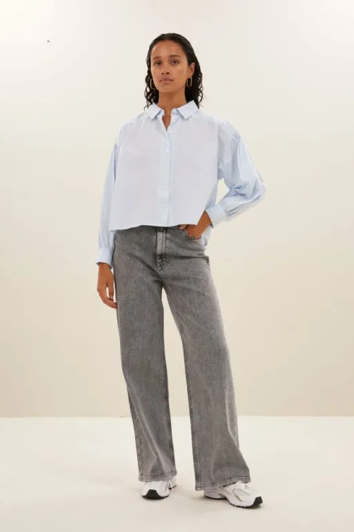 By bar Blouses*sarah short chambray blouse | light blue