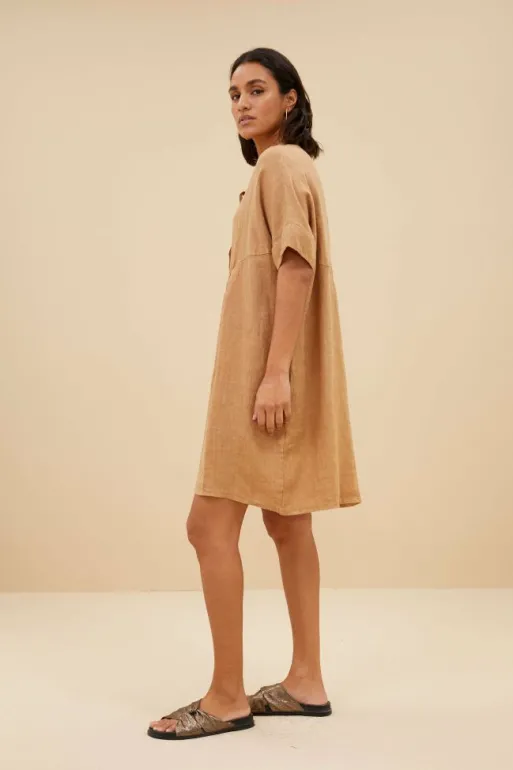 By bar Dresses*tais linen dress | caramello