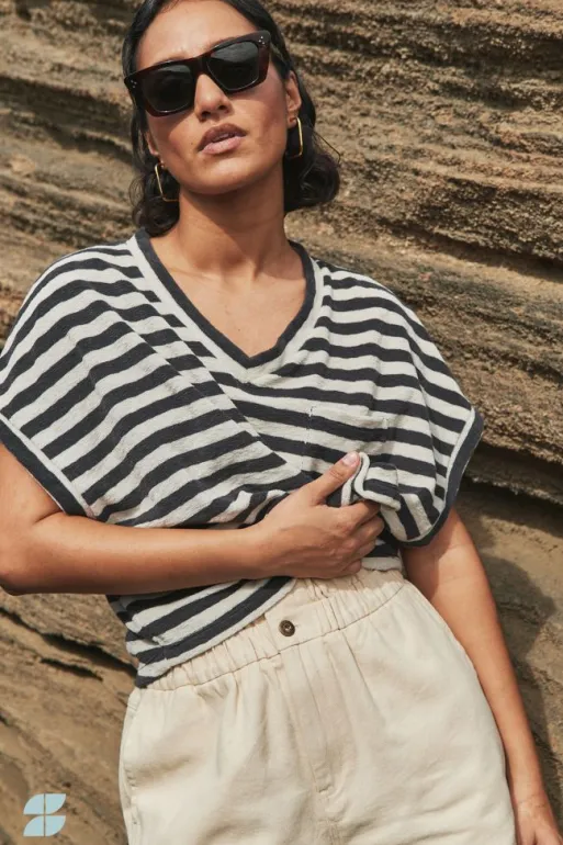 By bar Tops & Shirts*tammie slub stripe top | jet black