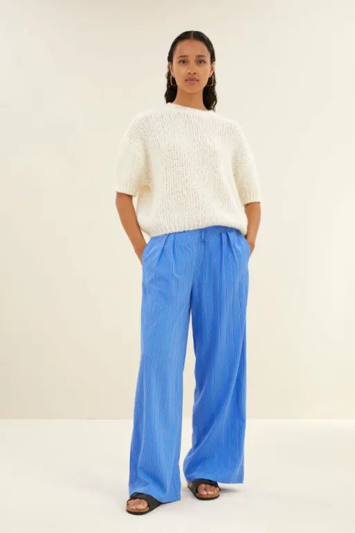 By bar Trousers*uma stripe pants | vivid blue stripe