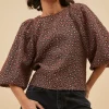 By bar Blouses*zasu jacquard blouse | brown panter print